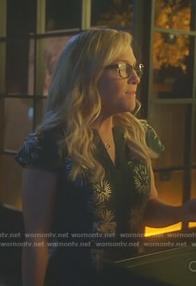Linda's navy fireworks print dress on Lucifer