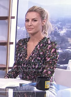 Morgan's black floral pleated blouse on E! News Daily Pop