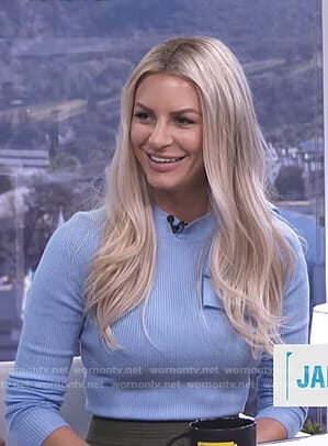 Morgan's blue ribbed bow sweater on E! News Daily Pop