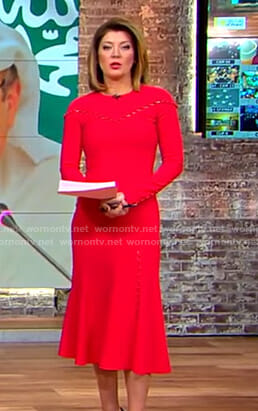 Norah's red button detail dress on CBS This Morning