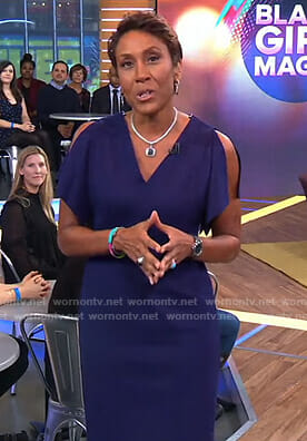 Robin's blue slit sleeve dress on Good Morning America