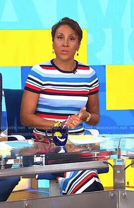 Robin's striped short sleeve top and ribbed skirt on Good Morning America