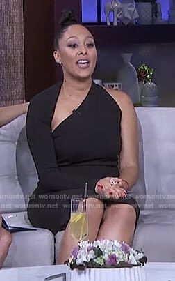Tamera's black asymmetric one sleeve dress on The Real