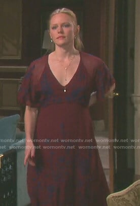 Abigail's red floral embroidered dress on Days of our Lives