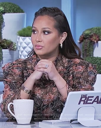 Adrienne's black metallic floral top on The Real