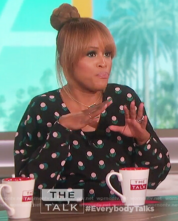 Eve's black dotted print wrap top on The Talk