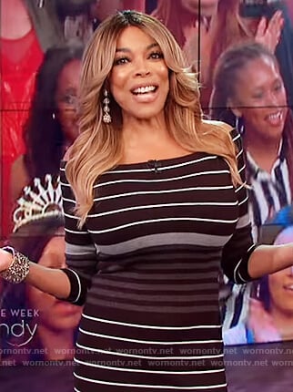 Wendy's black striped off shoulder dress on The Wendy Williams Show