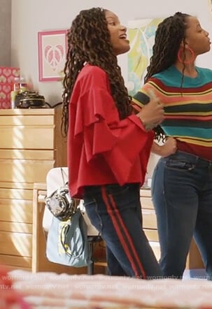 Skylar's striped denim jeans on Grown-ish