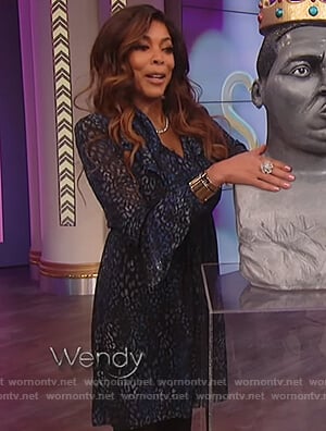 Wendy's blue leopard print ruffle dress on The Wendy Williams Show