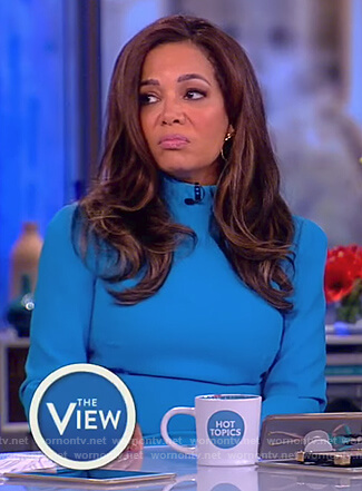 Sunny's blue long sleeve mock neck dress on The View