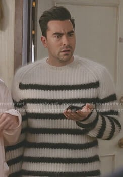 David's white striped sweater on Schitt's Creek