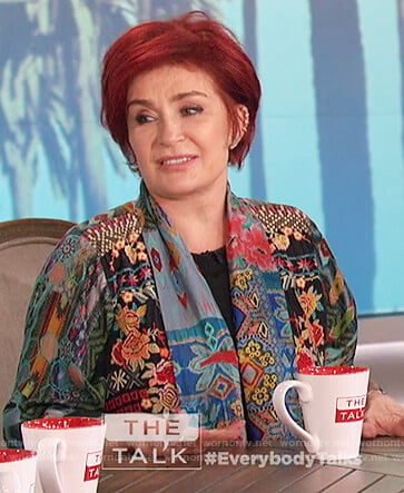 Sharon's embroidered floral kimono jacket on The Talk