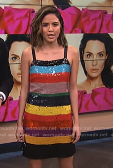 Erin's multi-color striped sequin dress on E! News