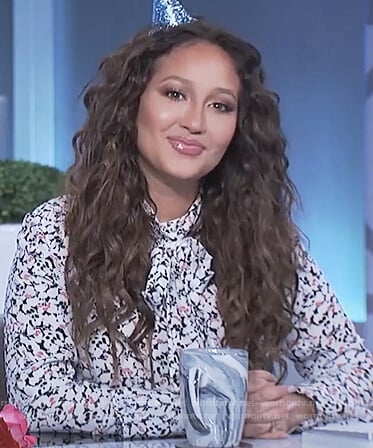 Adrienne's floral print neck tie top on The Real