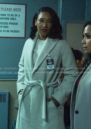 Iris's belted coat on The Flash