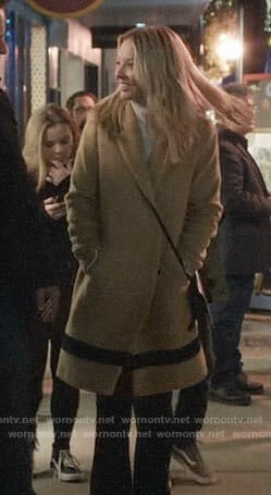 Jessie's camel coat with black stripe on Nashville