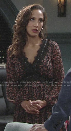 Lily's floral lace-trimmed dress on The Young and the Restless