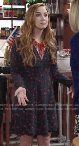 Mariah's navy and red star print dress on The Young and the Restless