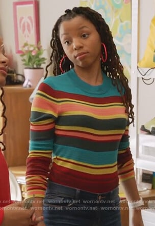 Jazlyn's multicolored striped top on Grown-ish