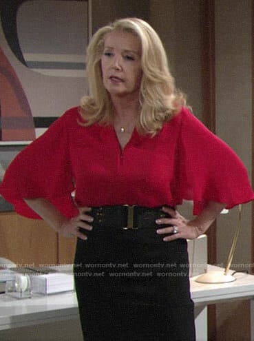 Nikki's red v-neck blouse on The Young and the Restless