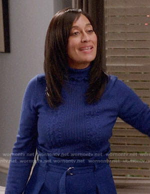 Rainbow's cobalt blue sweater and pants on Black-ish