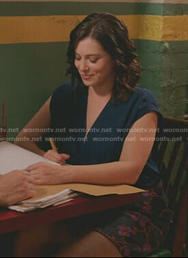 Rebecca's purple floral skirt on Crazy Ex-Girlfriend