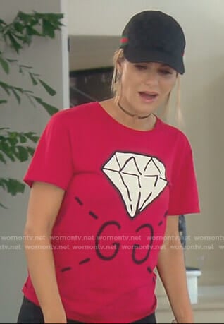 Dorit's red diamond print t-shirt on The Real Housewives of Beverly Hills