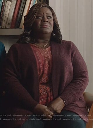 Ruby's red floral print blouse on Good Girls