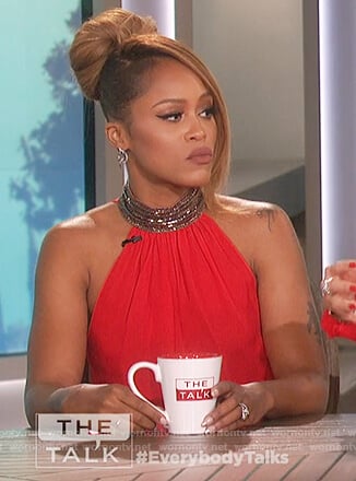 Eve's red embellished halter neck top on The Talk