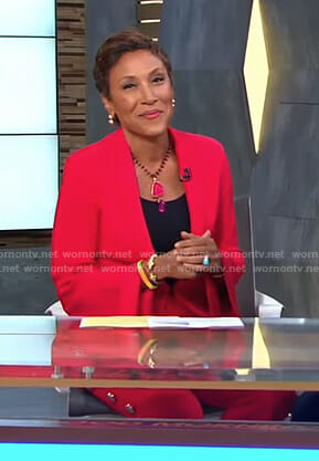 Robin's red side button pants on Good Morning America