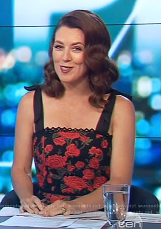 Gorgi's rose lace dress with bow straps on The Project