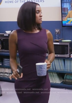 Kara's purple sleeveless shift dress on Black Lightning