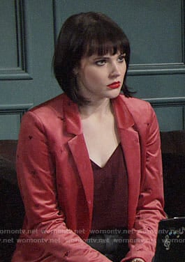 Tessa's pink blazer with embroidered hearts on The Young and the Restless