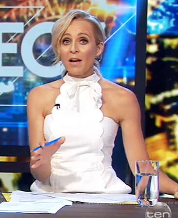 Carrie's white scalloped romper on The Project