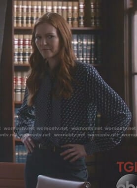 Abby's navy dog print blouse on Scandal