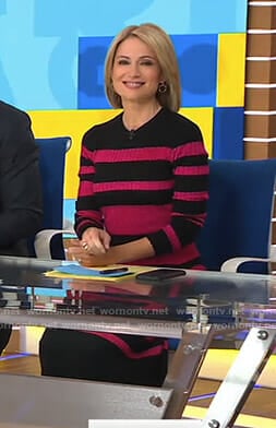Amy's black and pink striped sweater dress on Good Morning America