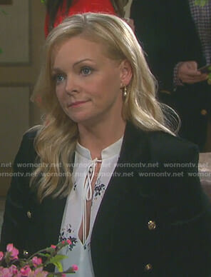 Belle's white floral tie neck blouse on Days of our Lives