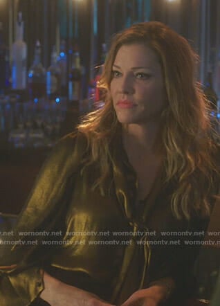 Charlotte's metallic tie neck blouse on Lucifer