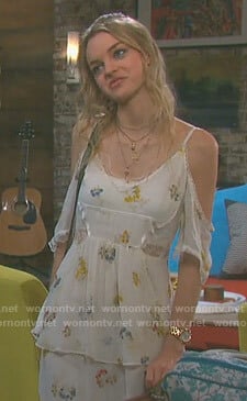Claire's white floral cold-shoulder dress on Days of our Lives