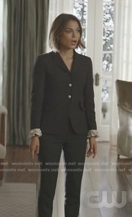 Cristal's black ruffled cuff blazer and pants on Dynasty