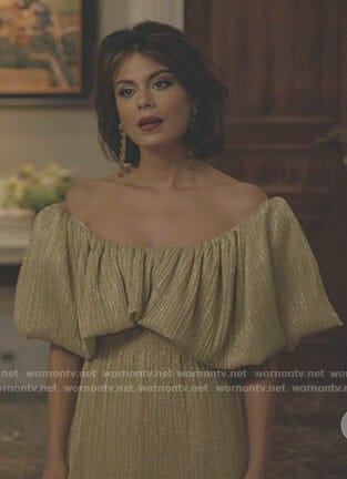 Cristal's metallic pleated dress on Dynasty