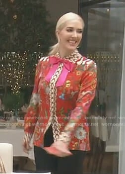 Erika's red mixed floral print shirt on The Real Housewives of Beverly Hills