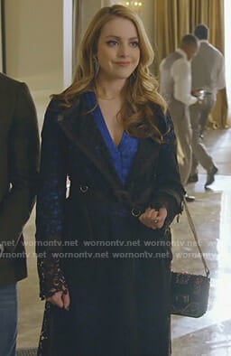 Fallon's black lace trench coat on Dynasty
