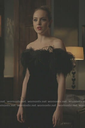 Fallon's black velvet dress with feather on Dynasty