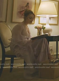 Fallon's purple lace-trim chemise and sheer robe with ruffled sleeves on Dynasty