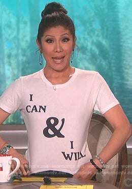 Julie's white i can and i will t-shirt on The Talk