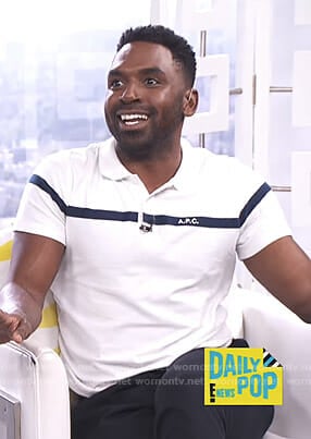 Justin's white apc polo shirt on E! News Daily Pop