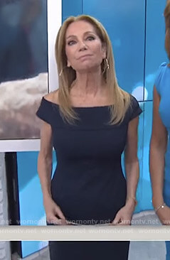Kathie's navy off-shoulder dress on Today