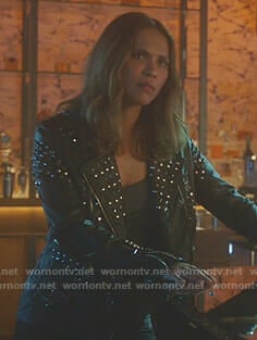 Maze's black studded moto jacket on Lucifer