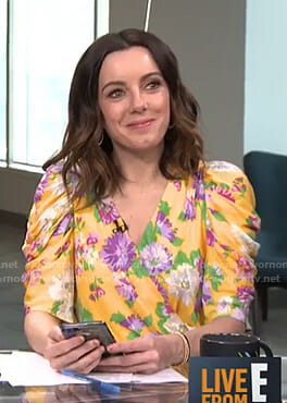 Melanie's yellow floral wrap top on Live from E!
